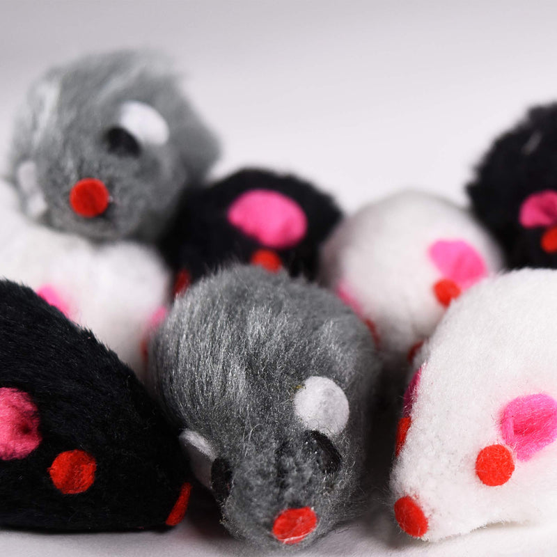 Penn-Plax Play Fur Mice Cat Toys | Mixed Bag of 12 Play Mice with Rattling Sounds | 3 Color Variety Pack - CAT531, Black and White - PawsPlanet Australia