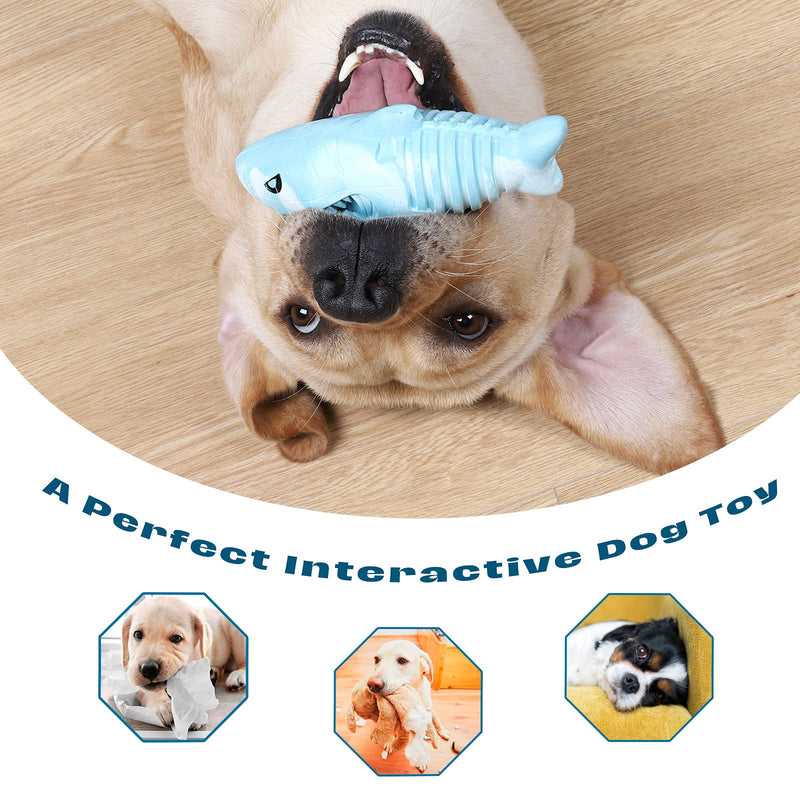 Dog Toys for Aggressive Chewers Large Breed, Squeaky Chew Toys for Medium Dogs, Tough Durable Dog Toys with Natural Rubber for Dental Care, Shark Design Dog Toothbrush Chew Toys for Teeth Cleaning - PawsPlanet Australia