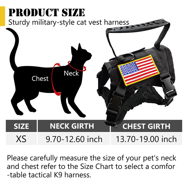 Tactical Cat Harness and Leash for Walking Escape Proof, Adjustable Military K9 Pet Vest Harness Easy Control for Large Cat, Puppy and Small Dog Black - PawsPlanet Australia