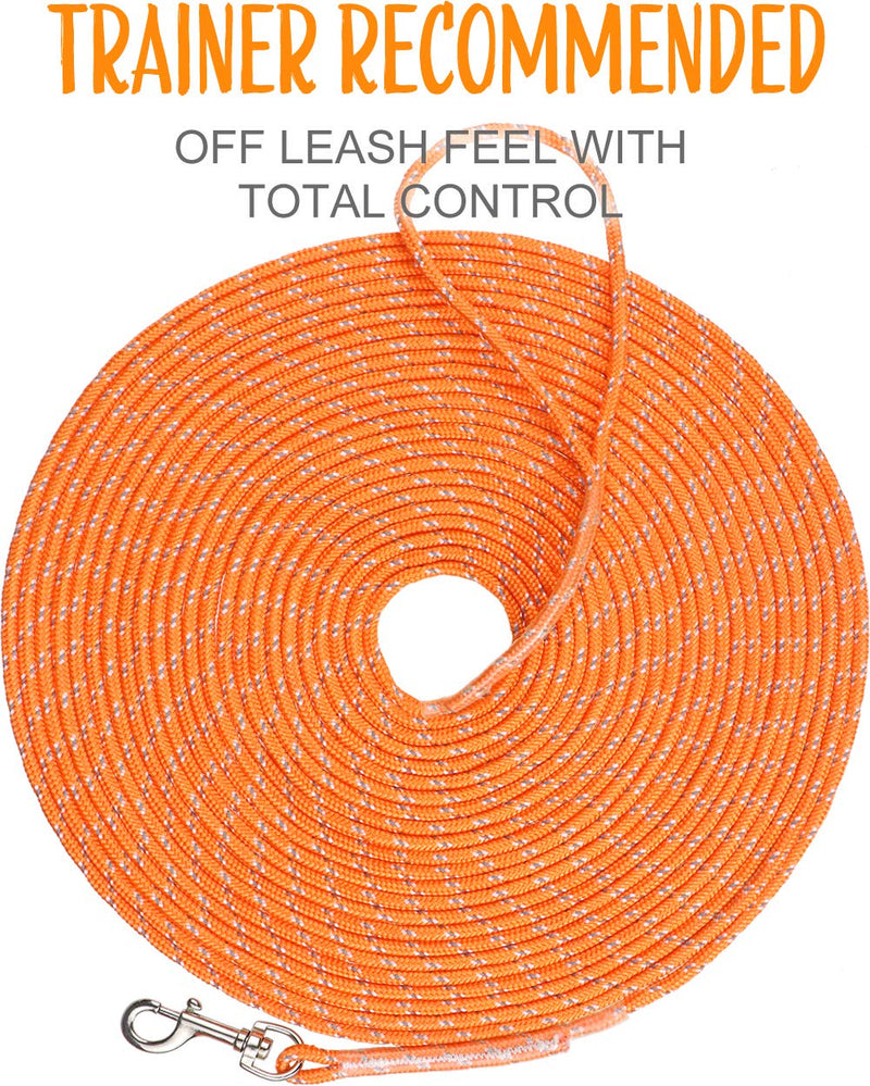 Taglory 15m/50ft Dog Training Lead, Long Leads Rope Nylon Recall Obedience Line Leash for Puppy and Small Dogs, Orange 15m- Diam 6mm- 1 Hook - PawsPlanet Australia