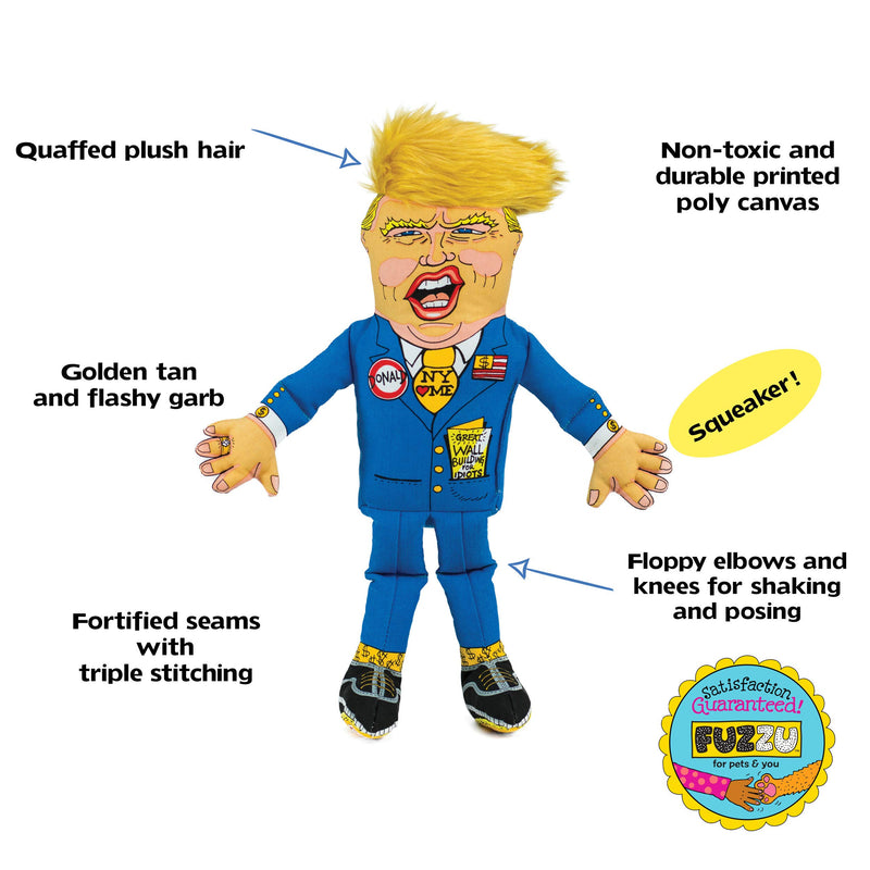 [Australia] - FUZZU Donald Trump Political Parody Dog Chew Toy with Squeaker - Durable Quality with Plush Accents, Fun & Entertaining Novelty Gift, Hand Illustrated Design Small 