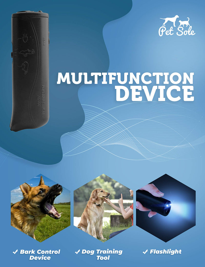 PETSOLE Anti Barking Device - Ultrasonic Dog Barking Deterrent & 2 in 1 Bark Control Whistle Tool, Pet Training Device, Handheld Trainer and Silencer, Stop Barking & Repellent Indoor - PawsPlanet Australia