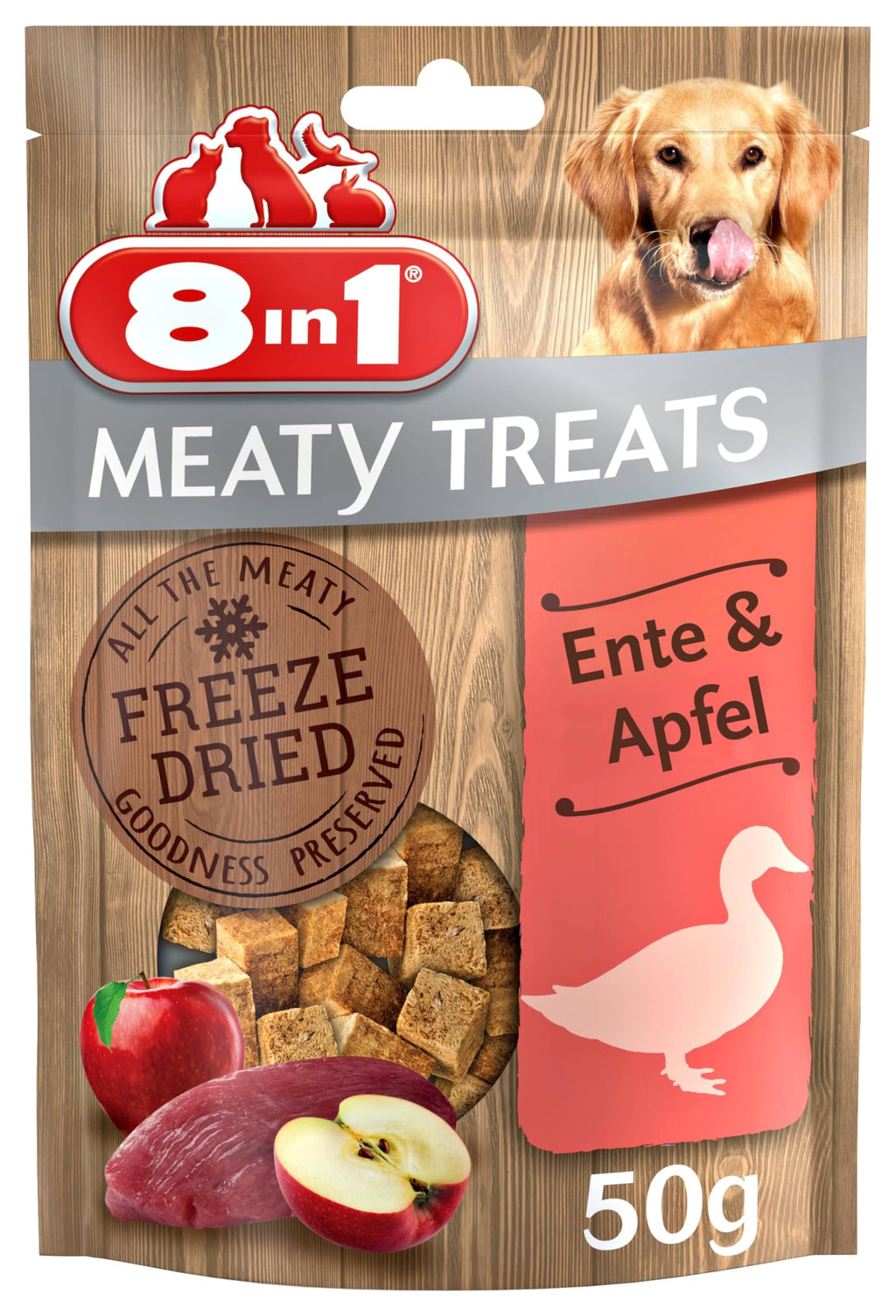 8in1 Meaty Treats, freeze-dried dog treats with duck & apple, grain-free and sugar-free, 50 g bag - PawsPlanet Australia