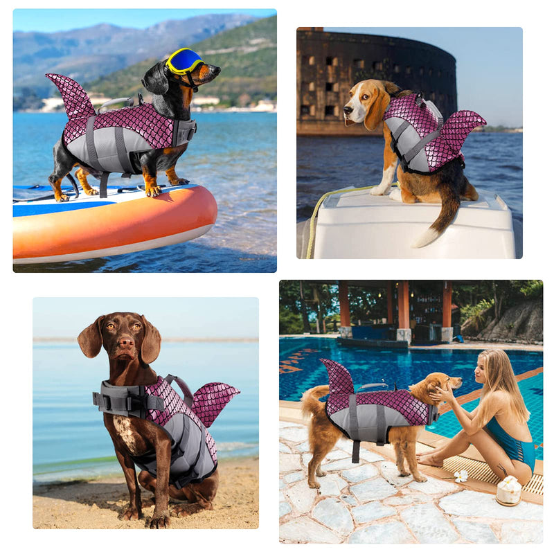 Kuoser Dog Life Jacket Vest, Adjustable Dogs Swimming Vest with Shark Fin, Safety High Visibility Pet Floatation Vest Life Preserver for Small Medium and Large Dogs for Swimming and Boating Pink XS X-Small (Pack of 1) - PawsPlanet Australia