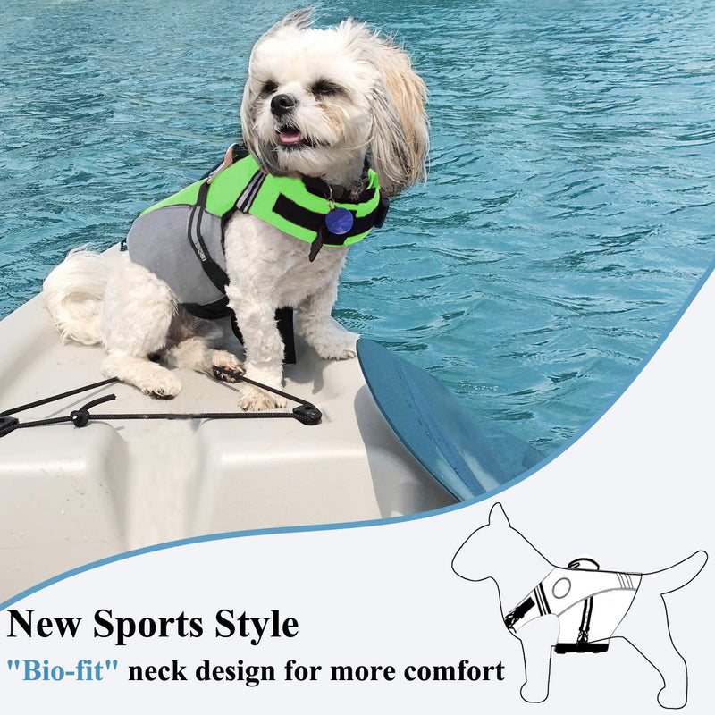 Vivaglory New Sports Style Ripstop Dog Life Jacket Safety Vest with Superior Buoyancy & Rescue Handle X-Small Bright Green - PawsPlanet Australia