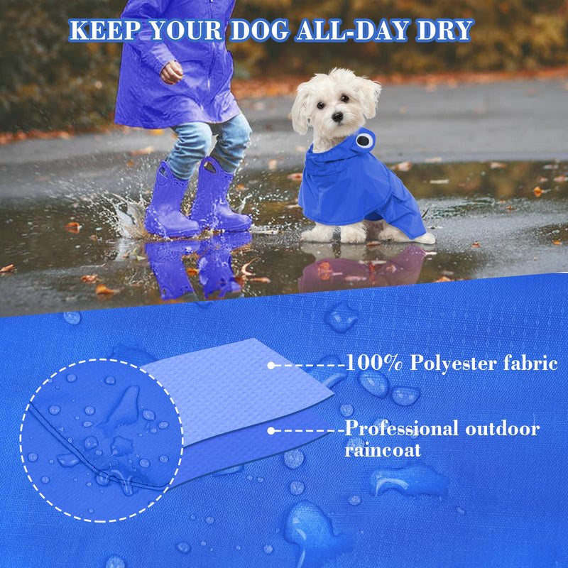 IDOMIK Dog Raincoat Hooded Slicker Poncho, Waterproof Pet Rain Jacket Adjustable Rainwear with Pocket Leash Hole Removable Hat,Puppy Full Body Coverage Rainproof Clothes Jumpsuit for Mini Small Dogs Blue - PawsPlanet Australia