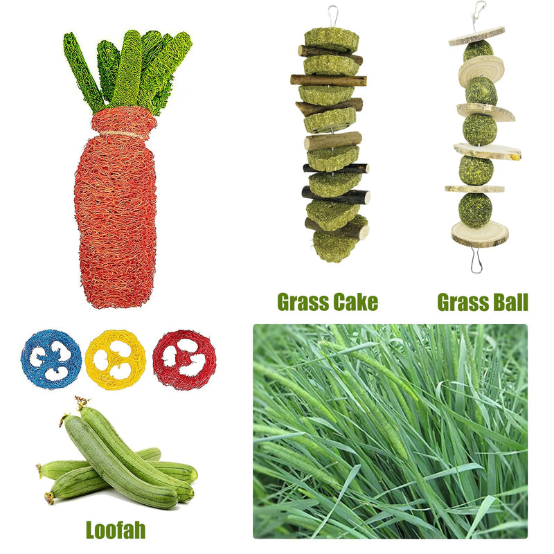 Allazone Pack of 15 rabbit chew toys, rabbit chew toys, small animal toys, small animal toys, snack toys with natural grass ball, grass cake for rabbits, hamsters, parrots - PawsPlanet Australia