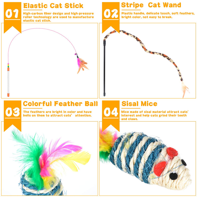 Qoosea 24PCS Cat Toys Set Interactive Kitten Toys for Indoor Cats Catnip Toy Kitten Feather Wand Cat Tunnel, Cat Springs, Mice and Bells Toys, Cat Wand Toy for Cat Kitten - PawsPlanet Australia