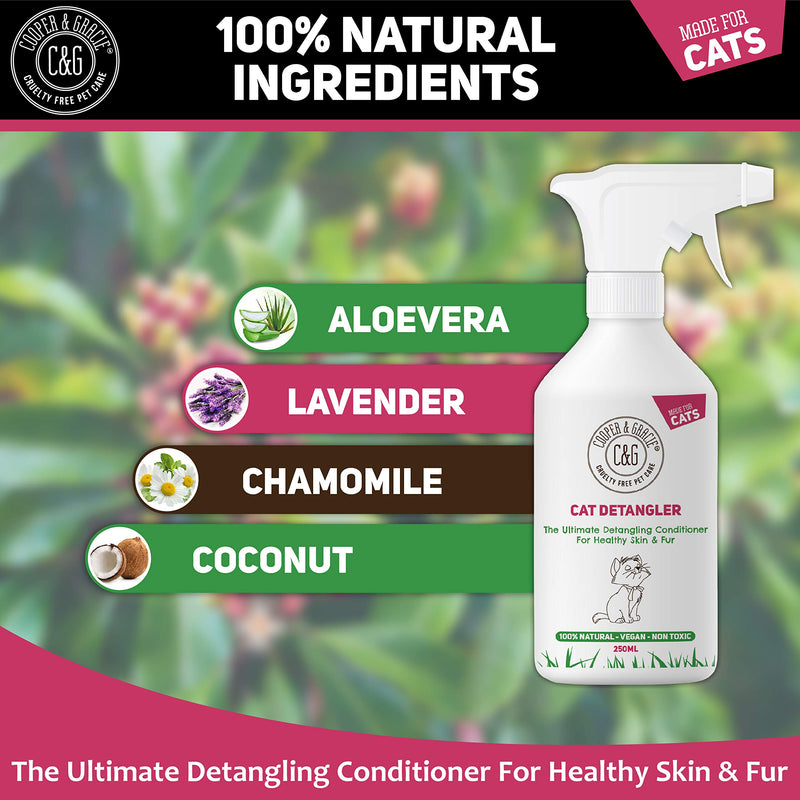 C&G Pets | Cat Detangler Spray 250ml | Vegan Detangling Spray For Cats And Kittens | Natural Deodorising Daily Grooming Dematting Conditioner | Ph Perfect For Sensitive Cat Skin - PawsPlanet Australia