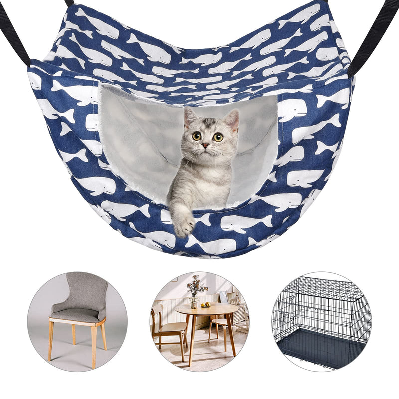 Petmolico Cat Hammock for Indoor Cats, 2 Tier Hanging Cat Cage Hammock with Soft Fleece Pet Bed for Kitten Raccoon Ferrets Gerbils Blue Whale - PawsPlanet Australia