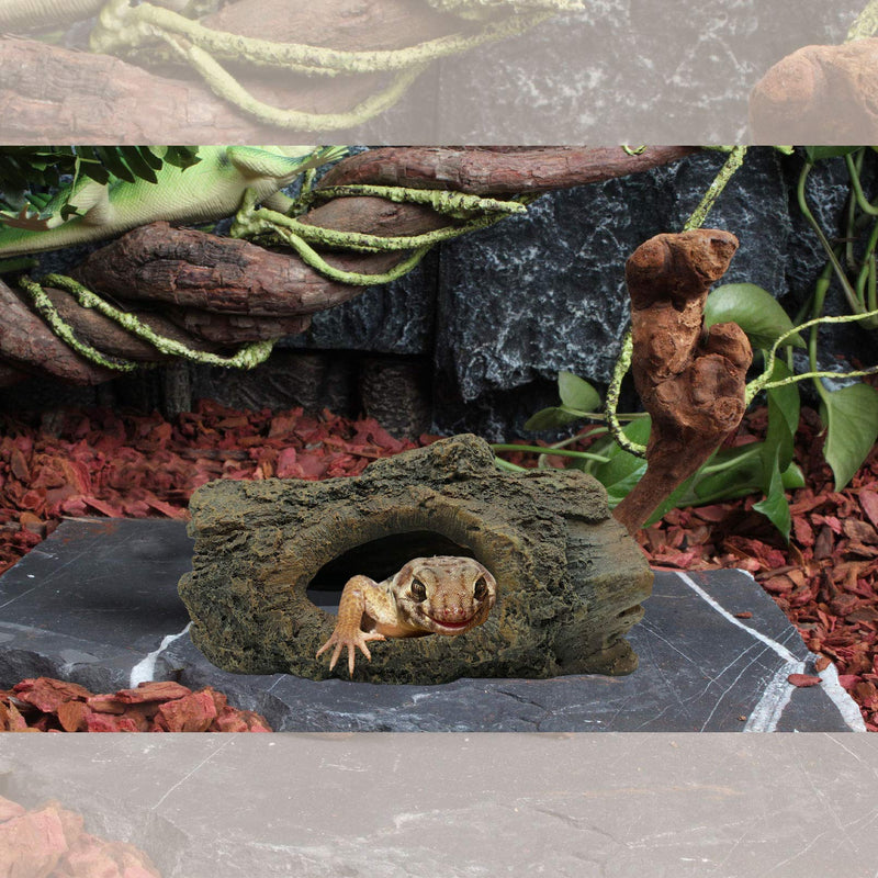 Tfwadmx Reptile Hideout Cave Lizard Resin Hollow Tree Trunk Habitat Decoration Decaying Driftwood Hut Ornament Bark Bend Tank Decor Terrarium Accessories for Gecko, Chameleon and Hermit Crabs - PawsPlanet Australia