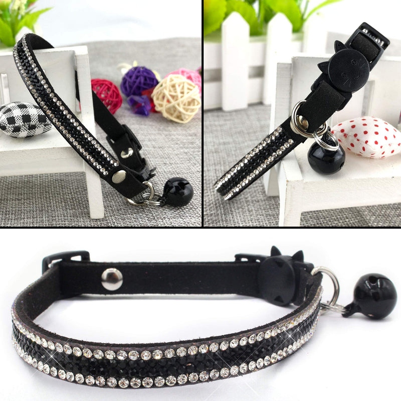 Newtensina Bell Cat Collar Comfortable Fitted Soft Bling Cute Kitten Collars with Diamante XS Black - PawsPlanet Australia