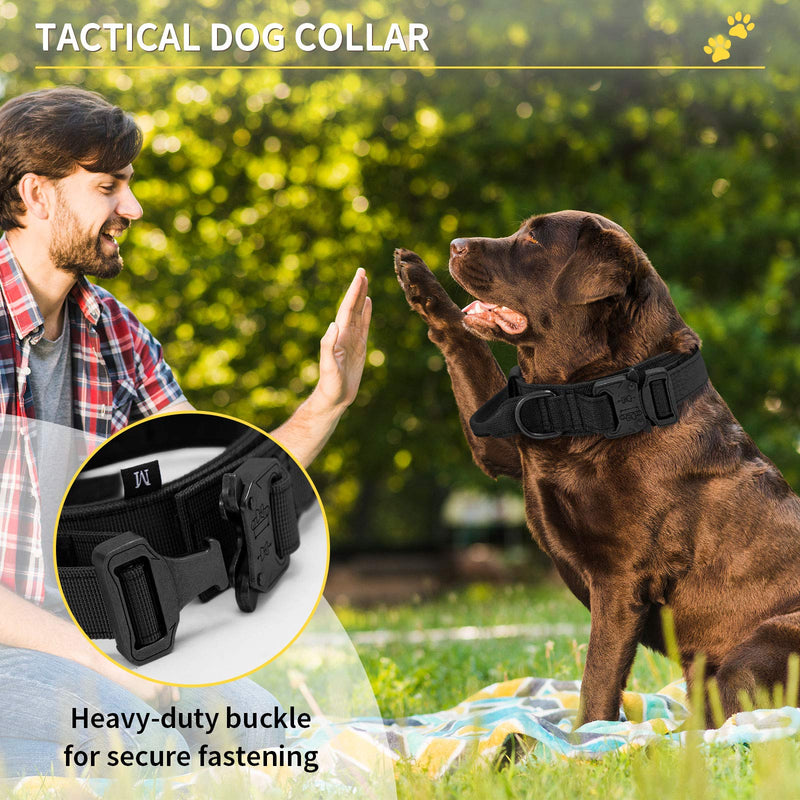HUNTVP Tactical Dog Collar with Control Handle Military Adjustable Collar-Nylon, metal buckle, padded for Medium-sized dogs hunting trainning/outdoors L Black - PawsPlanet Australia