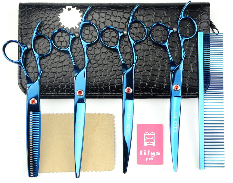 [Australia] - LILYS PET 7.5" high-end Left-Handed Professional PET Dog Grooming Scissors Suit Cutting&Curved&Thinning Shears Blue 