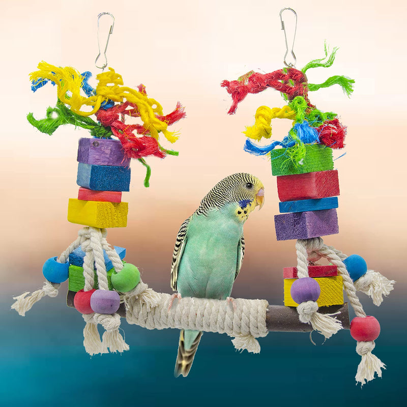 BIKOM 2PCS Bird Swing Toys Parrot Cage Bite Toys Wooden Block Bird Cage Hammock Swing Toy Hanging Toy for Parakeets Cockatiels or Medium Parrots and Birds Like Amazon,African Grey and Cockatoos. - PawsPlanet Australia