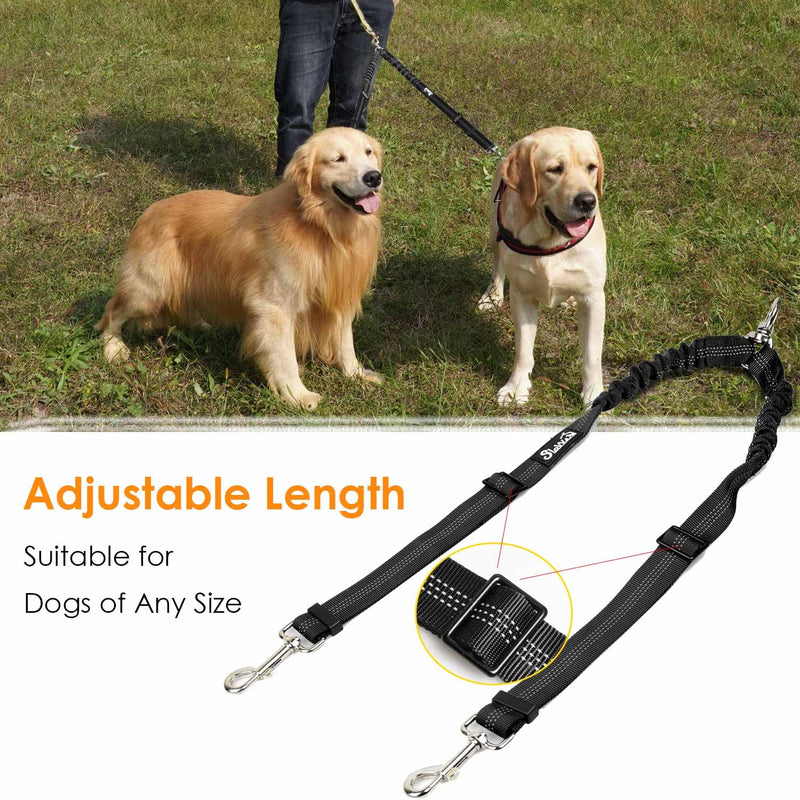 AUTOWT Double Dog Leash, No Tangle 360° Swivel Rotation Reflective Lead Attachment Adjustable Length Dual Two Dog Lead Splitter, Comfortable Shock Absorbing Walking Training for 2 Dogs Medium >20lbs Black-Adjustable - PawsPlanet Australia