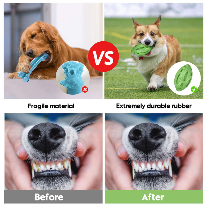 ZHAN Dog Chew Toys, Dog Squeaky Toys, Rubber Ball Dog Toys, Training Ball Teeth Cleaning Rugby Toy Pet Exercise Game Ball for Medium and Large Aggressive Chewers Green - PawsPlanet Australia