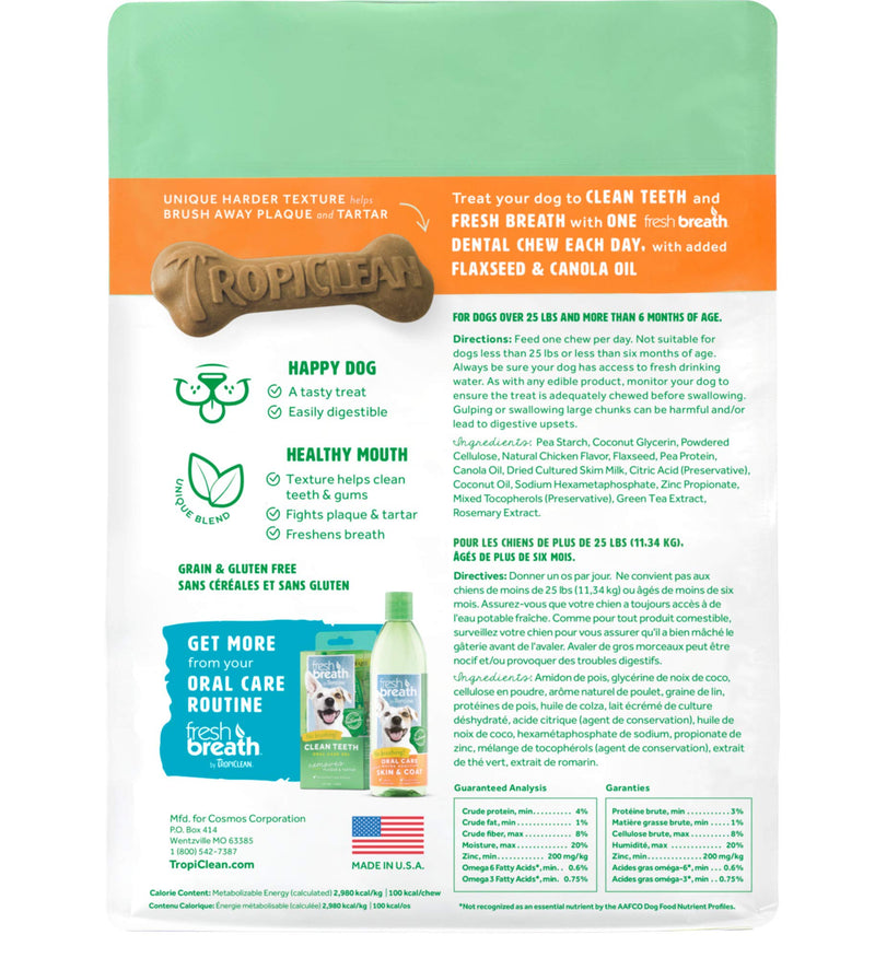 Fresh Breath by TropiClean Dog Dental Care Skin & Coat Dental Chews for Dogs 25+ Pounds, 10ct, 11oz - Helps Brush Away Plaque and Tartar — Made in the U.S.A. - PawsPlanet Australia