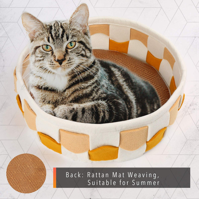 PrimePets Round Cat Beds for Indoor Cats, Reversible Cat Sleeping Cushion Mat for Puppy Kittens Dogs Rabbits, Anti Slip Waterproof Washable Foldable Pet Dog Bed for Small Breed Pets Anmials - PawsPlanet Australia