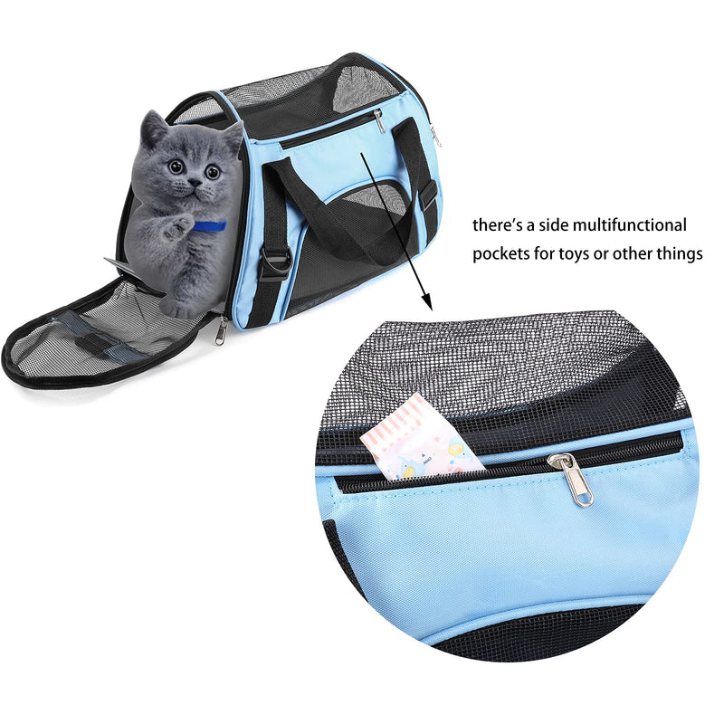 Puppy carrier for small dogs Cat carrier Portable Pet carriers Travel bag Foldable Transport Bag for Dogs and Cats with Locking Safety Zippers, Pale Blue 43cm x 20cm x 28cm… A-Blue - PawsPlanet Australia