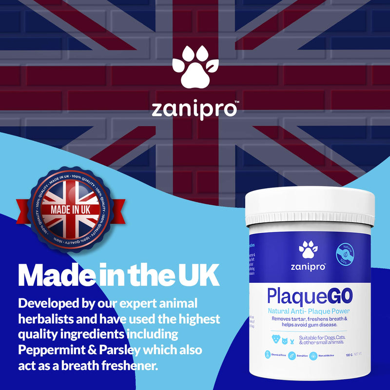 Zanipro Anti Plaque Powder - For Dogs and Cats and Pets - Natural Plaque Off - Freshens Breath - Digestive System Safe - Prevents Plaque and Tartar Build Up - Supports Gum and Teeth Health (180g) - PawsPlanet Australia