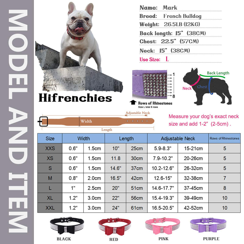 Hifrenchies Cute Crystal Rhinestones Dog Collar for Frenchie, Sparkling Diamonds Soft Suede Leather Butterfly Festival Pattern Dog Pet Collars For Small Medium Dog(S,PURPLE) S Purple - PawsPlanet Australia