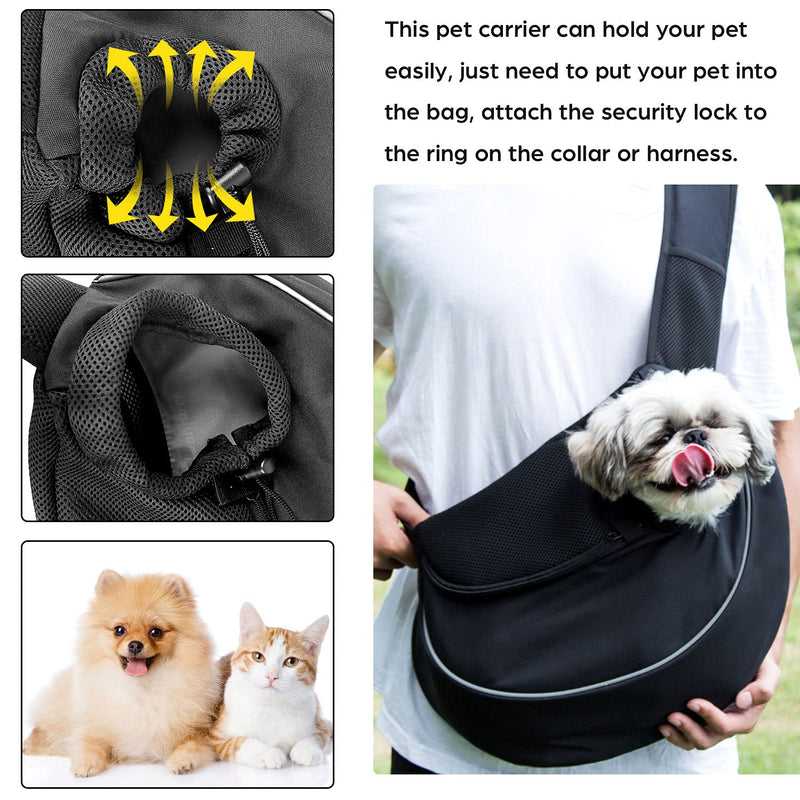 Pet Dog Sling Carrier Breathable Mesh Sling Bag Safe Hands Free Adjustable Dog Satchel for Small Dogs Cats to Outdoor Travel Black - PawsPlanet Australia