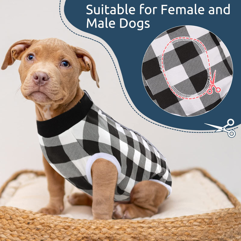 SAWMONG Dog Recovery Suit After Surgery, Plaid Pet Surgery Recovery Suit Surgical Snugly Onesie for Small Medium Dogs, Prevent Licking Dog Bodysuit Substitute E-Collar & Cone Black and White Plaid - PawsPlanet Australia