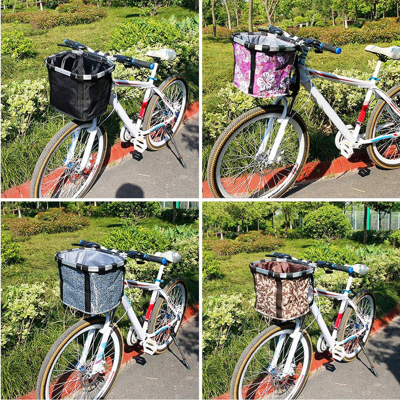 Hkiss Dog Bicycle Basket Folding Bicycle Basket Frame Removable Bicycle Cycling Front Carrier Bag Pet Carrier for Picnic Travel COFFEE FLOWER - PawsPlanet Australia