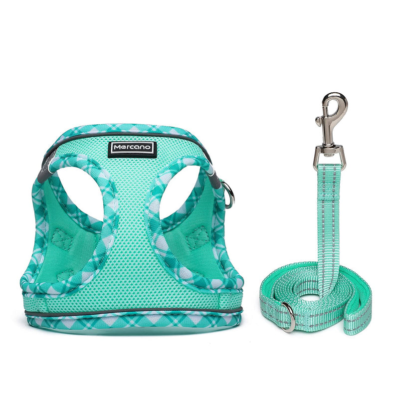 Mercano Soft Mesh Dog Harness and Leash Set, No-Chock Step-in Reflective Breathable Lightweight Easy Walk Escape Proof Vest Harnesses with Safety Buckle for Small Medium Dogs, Cats (Light Green, XXS) XX-Small Light Green - PawsPlanet Australia