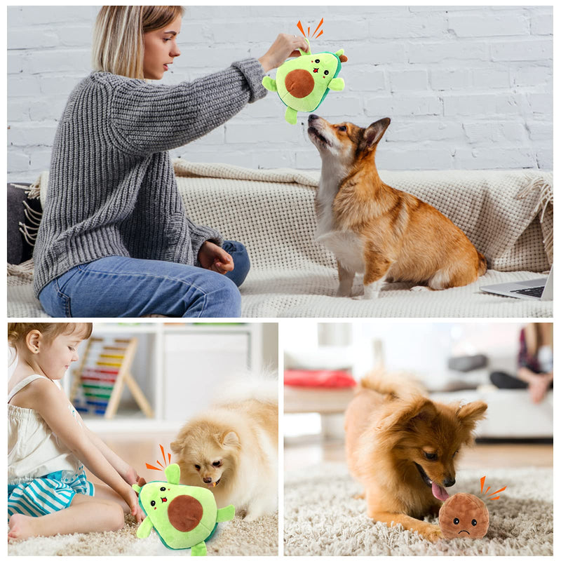 Pawaboo Squeaky Dog Toys, 2-in-1 Interactive Plush Puzzle Dog Toys, Tug of War Dog Chew Toys, Safe Pet Stuffed Plush Toys, Cute Smiley and Crying Avocado Pattern Toys for Medium, Small Puppy Dogs - PawsPlanet Australia