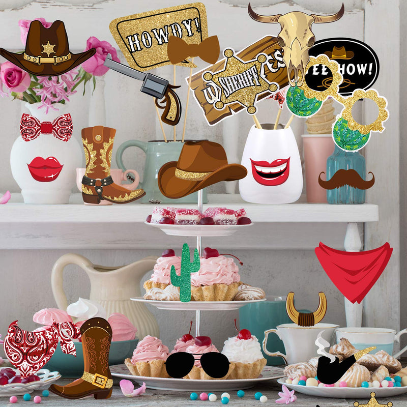 26 Pieces West Cowboy Photo Booth Props Kit, Western Party Decorations Selfie Props for Western Cowboy Theme Party Favors Supplies - PawsPlanet Australia