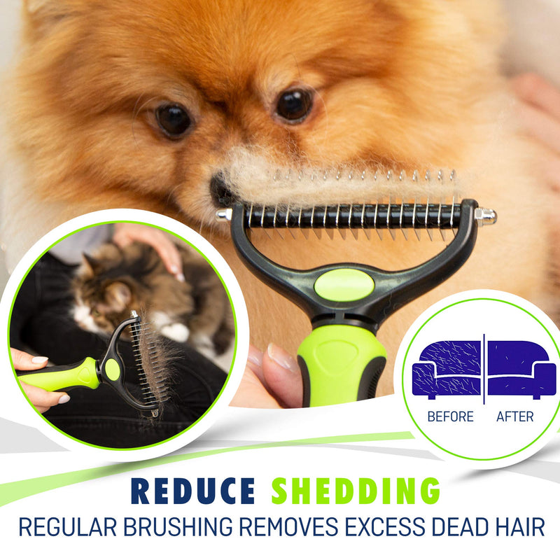 REXIPETS Pet Dematting Grooming Set- 2 Sided Undercoat Rake + Grooming Comb for Dogs, Cats & Pets- Safe and Easy Mats & Tangles Removing - PawsPlanet Australia