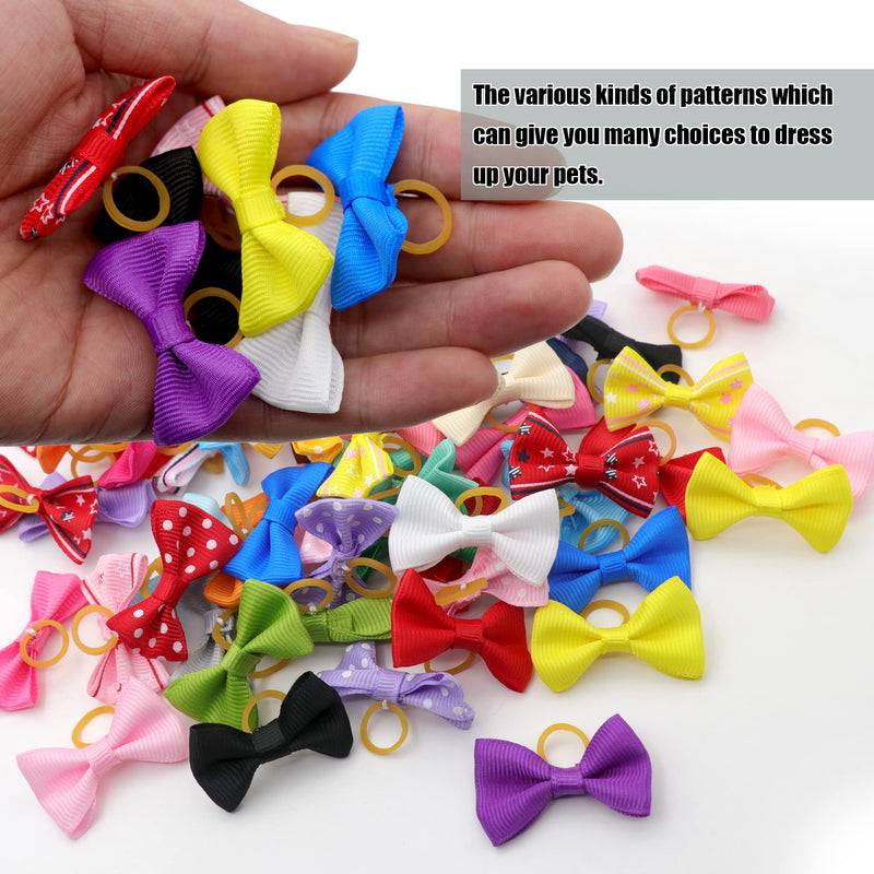 YAKA 60PCS (30 Paris) Cute Puppy Dog Small Bowknot Hair Bows with Rubber Bands Handmade Hair Accessories Bow Pet Grooming Products (60 Pcs,Cute Patterns) (Rubber Bands Style 1) - PawsPlanet Australia