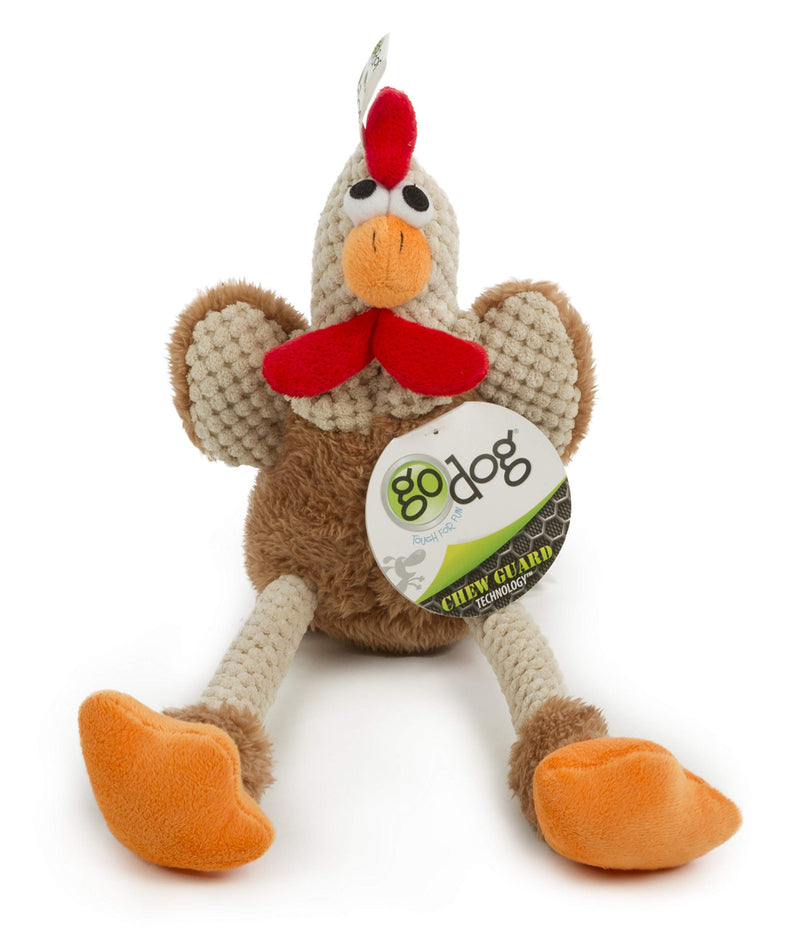 [Australia] - goDog Checkers Skinny Rooster With Chew Guard Technology Tough Plush Dog Toy, Brown, Small (70881) 