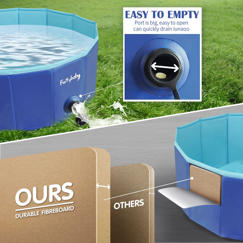 furrybaby Foldable Dog Pool For Dogs, Dog Padding Pool Portable For Dog Bath, Plastic Dog Swimming Pool Large Hard Kid Pool (Navy 80 * 20cm) Small (80×20cm) Blue - PawsPlanet Australia