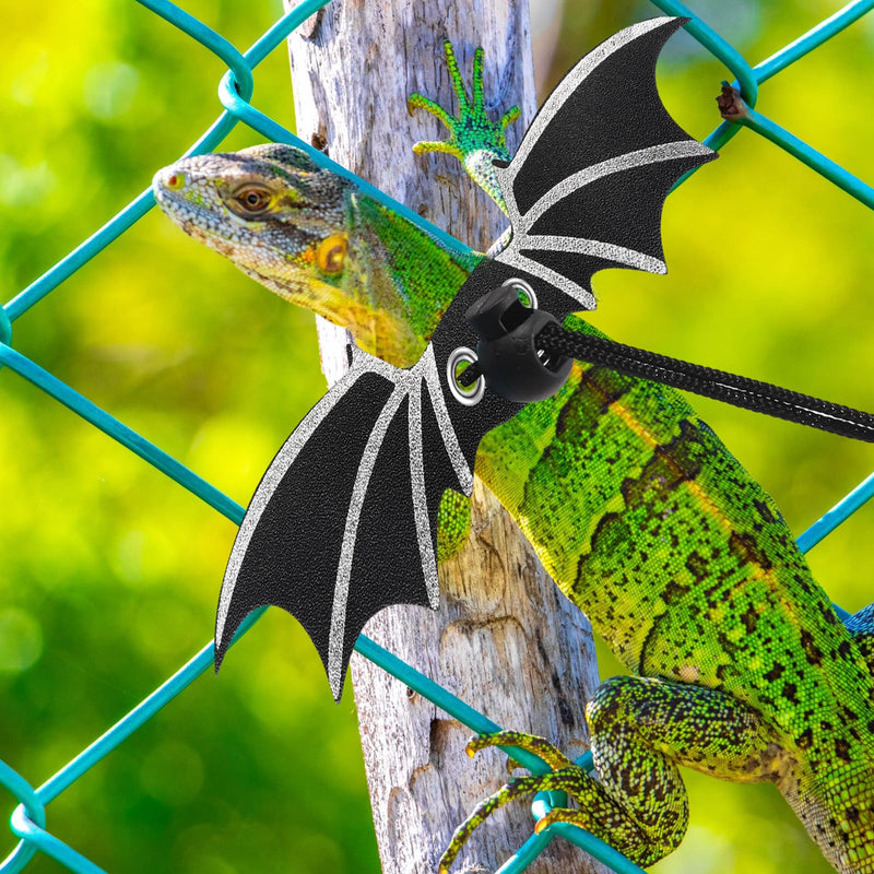 Wesnoy 3 Pcs Bearded Dragon Harness 3 Size Adjustable Cool Leather Lizard Leash Harness Bearded Dragon Leash with Wings for Reptile Safety Walking Accessories (Black) Black - PawsPlanet Australia