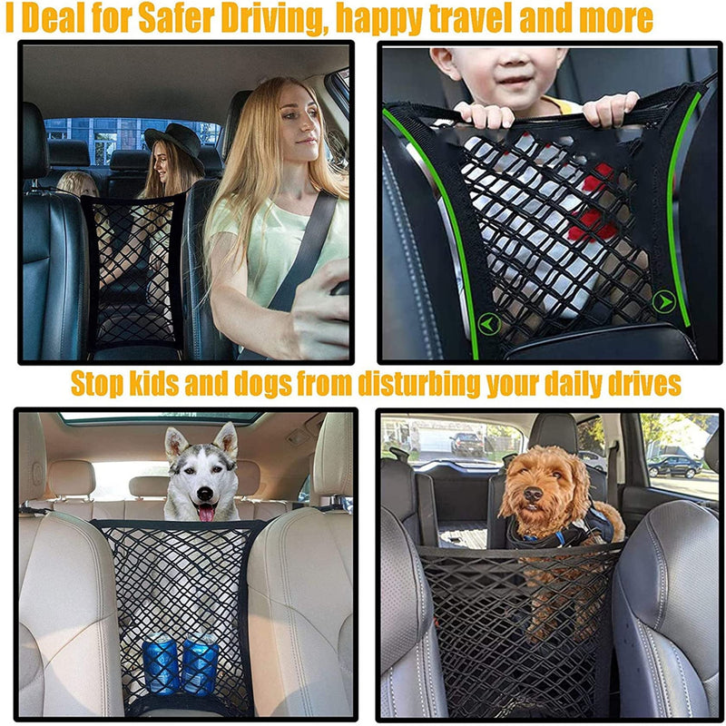 DYKESON Dog Car Net Barrier Pet Barrier with Auto Safety Mesh Organizer Baby Stretchable Storage Bag Universal for Cars, SUVs -Easy Install, Car Divider for Driving Safely with Children & Pets - PawsPlanet Australia