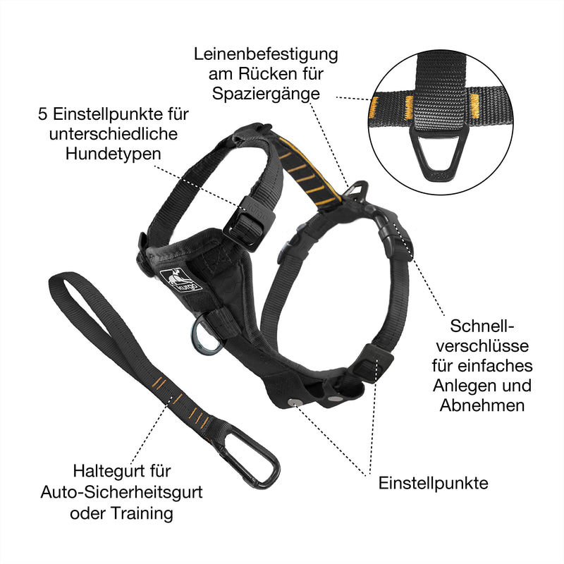 Kurgo Tru-Fit Smart Dog Harness, With Padded Chest Panel and D-Ring, Includes Car Seat Belt, Size M, Black - PawsPlanet Australia