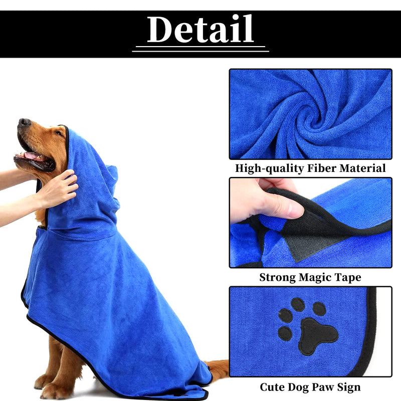 Andiker Dog Bathrobe Towel, Super Absorbent & Fast Drying Microfibre Dog Towel with Adjustable Strap Hood Bathrobe Cat Dog Bath Towel (S) S - PawsPlanet Australia