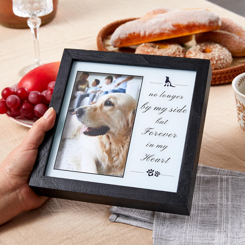 WOODEXPE Pet Memorial Picture Frame 8"x8" Dog Memorial Gift LED Shadow Box Pet Loss Gift of Dog and Cat Keepsake for Remembrance Black Black no longer by my side - PawsPlanet Australia