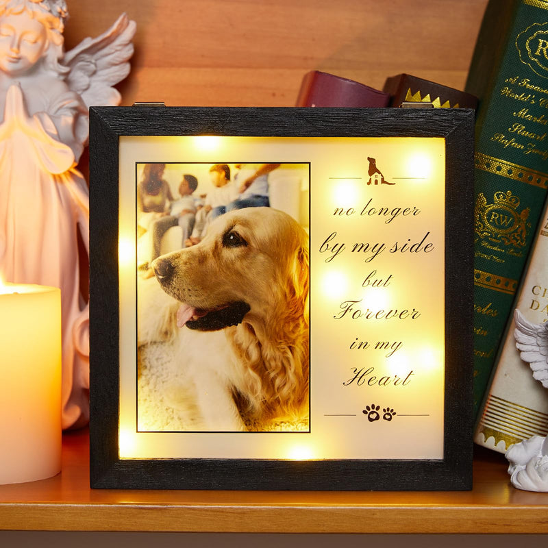 WOODEXPE Pet Memorial Picture Frame 8"x8" Dog Memorial Gift LED Shadow Box Pet Loss Gift of Dog and Cat Keepsake for Remembrance Black Black no longer by my side - PawsPlanet Australia