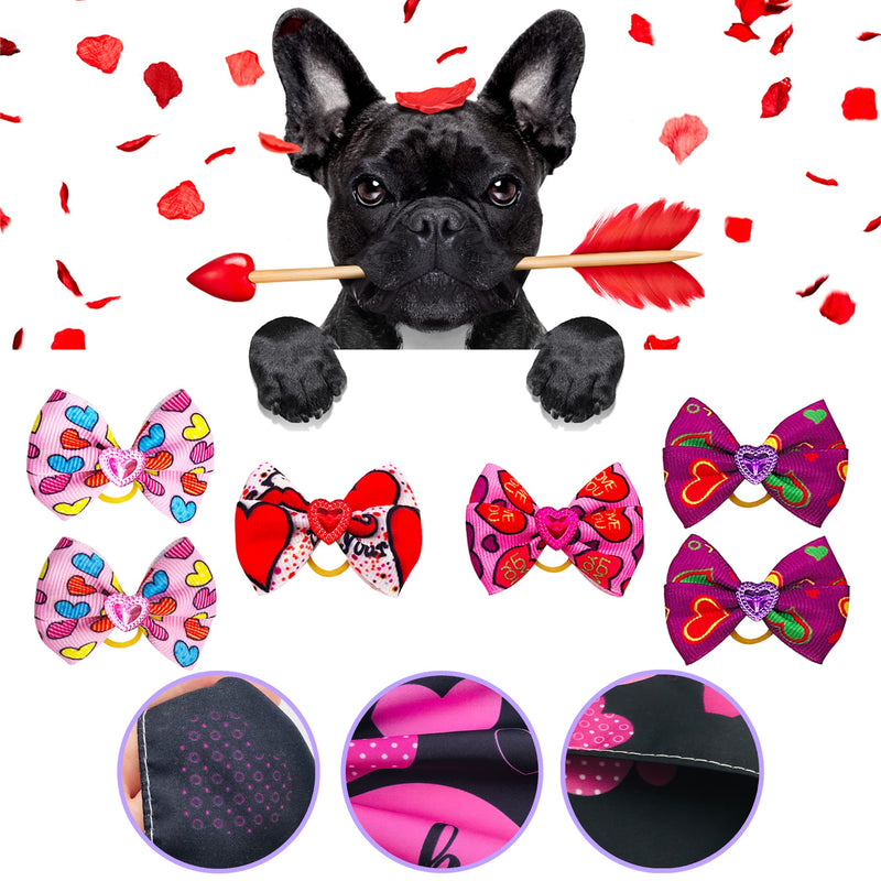 JpGdn 2PCS/Pack Valentine's Day Dog Bandanas with 5 Pairs Small Dog Hair Bows with Rubber Band Red Pink Heart Design Valentine for Girl Pet Puppy Doggy Cat Grooming Accessories Attachment - PawsPlanet Australia