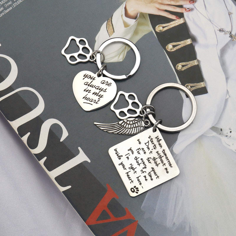 YINETTECH 2Pcs Personalized Pet Memorial Keychain Stainless Steel Dog Paw Keyring Stainless Steel Key Ring - PawsPlanet Australia