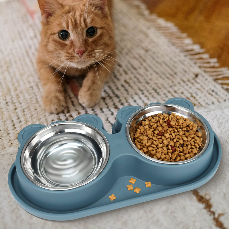 Double Cat Face Shaped Bowls Cat Food Bowl Plastic Kittens Puppy Dogs Pets Feeding Bowl with Detachable Stainless Steel Dog Feeder Cat Water Bowl Pet Feeding Dishes Non Slip for Cats and Small Dogs - PawsPlanet Australia