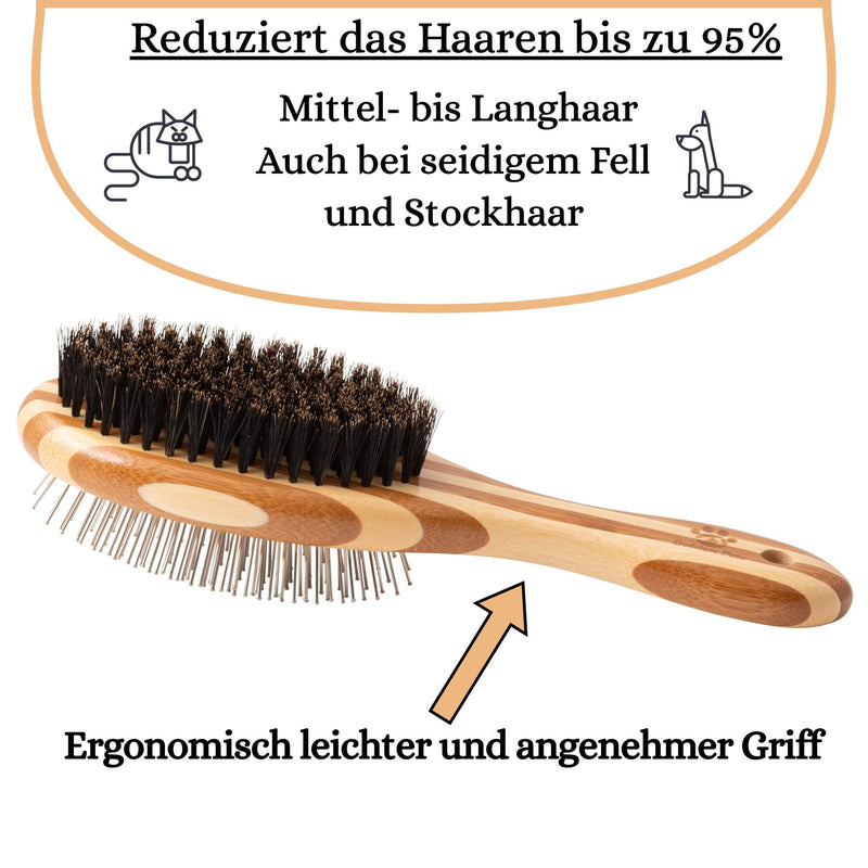 Golden Pets Bamboo 2 in 1 dog brush & cat brush I smoothing and de-matting I medium - long-haired fur suitable I dog comb for undercoat I + free care manual - PawsPlanet Australia