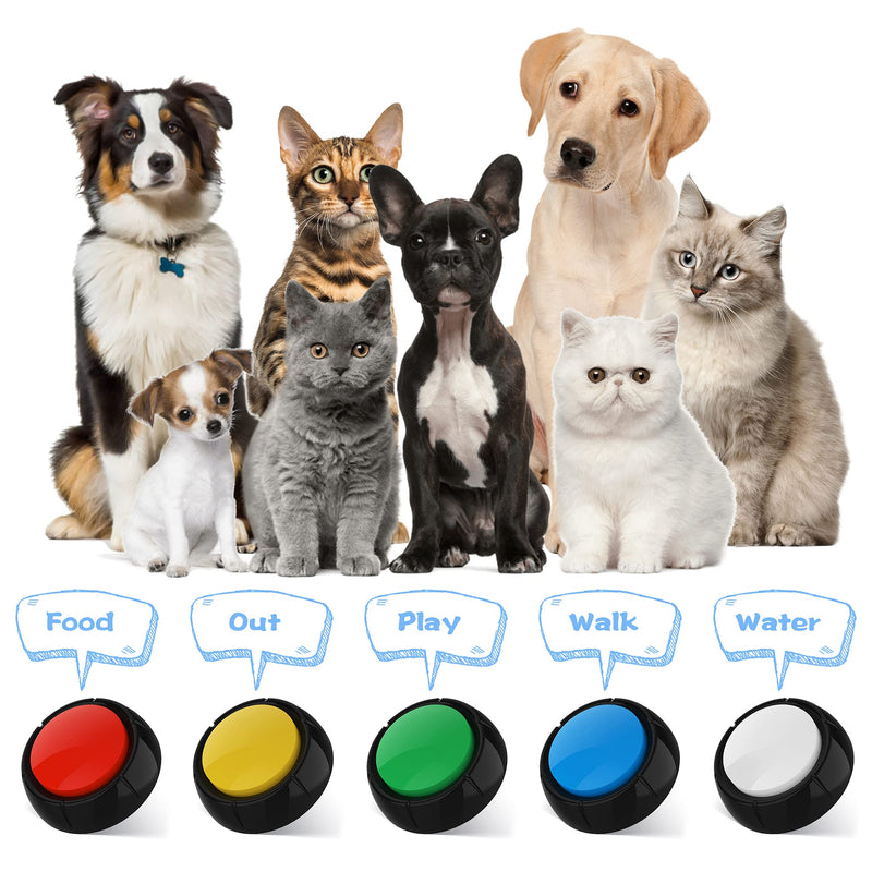 llmiin Set of 5 Dog Buttons for Communication Voice Recording Buttons Dog for Words Talking and Answer Buttons Personalized Sound Answering Buzzer Best Toys for Dog Tranning(Battery Included) - PawsPlanet Australia