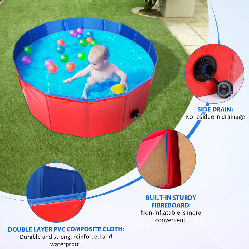 FREESOO Dog Swimming Pool Pet Paddling Pool Large Foldable Dog Bath Tub Portable Outdoor Gargen Pool for Puppy Cat Kids Red 80x30cm - PawsPlanet Australia