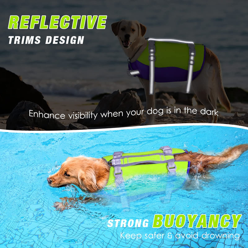 Siivton Dog Life Jacket: Ripstop Dog Life Vest - for Boating Swimming, Adjustable Reflective Life Jacket for Dogs with Buoyancy, Rescue Handle, Dog Swimming Jacket for Small Medium Large Dogs-S BGS Bright Green - PawsPlanet Australia