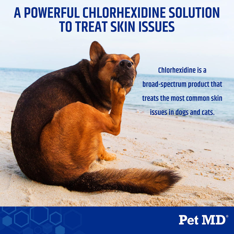 Pet MD Chlorhexidine Solution 2% Flush for Dogs, Cats, & Horses - Flush & Wash for Hot Spots, Abrasions, Superficial Cuts, Insect Bites & Stings 16 oz - PawsPlanet Australia